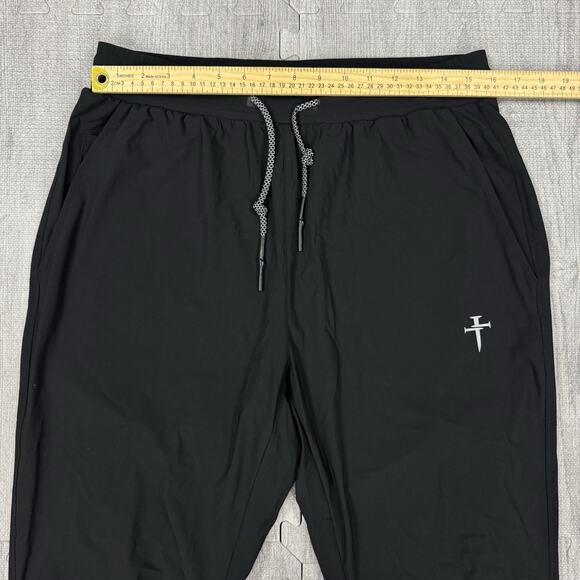 NEW Three Nails Joggers Pants Mens XL BLACK Woven Elastic Waist Pockets Athletic - Picture 2 of 9